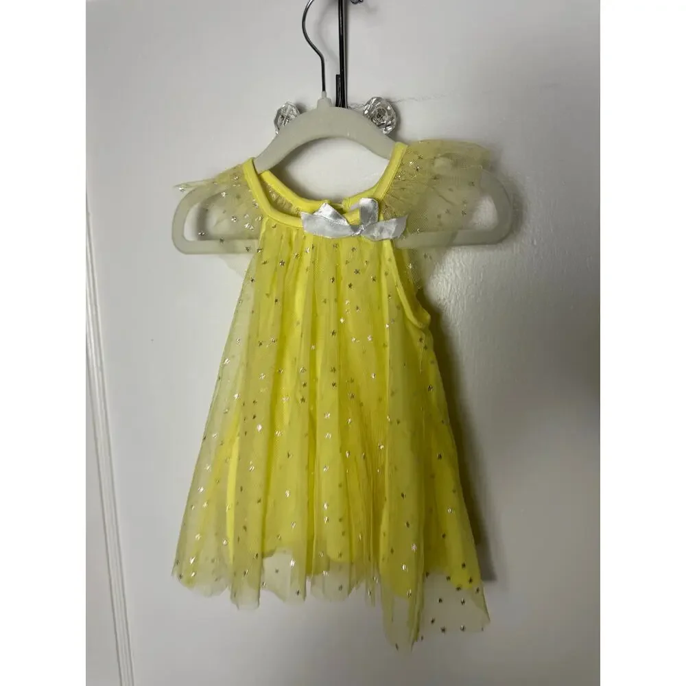 Nannette Kids Yellow Shimmer Flutter Tulle Chiffon Dressy Dress 18 MOS